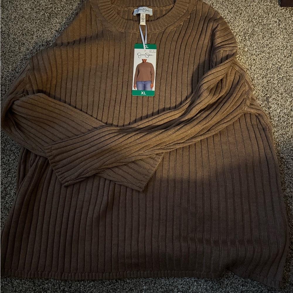 NWT Jessica Simpson Brown Ribbed Sweater XL